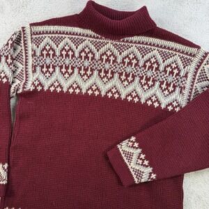 Vintage Nordstrikk Sweater Mens Medium Burgundy Nordic Fair Isle Mock Neck Wool